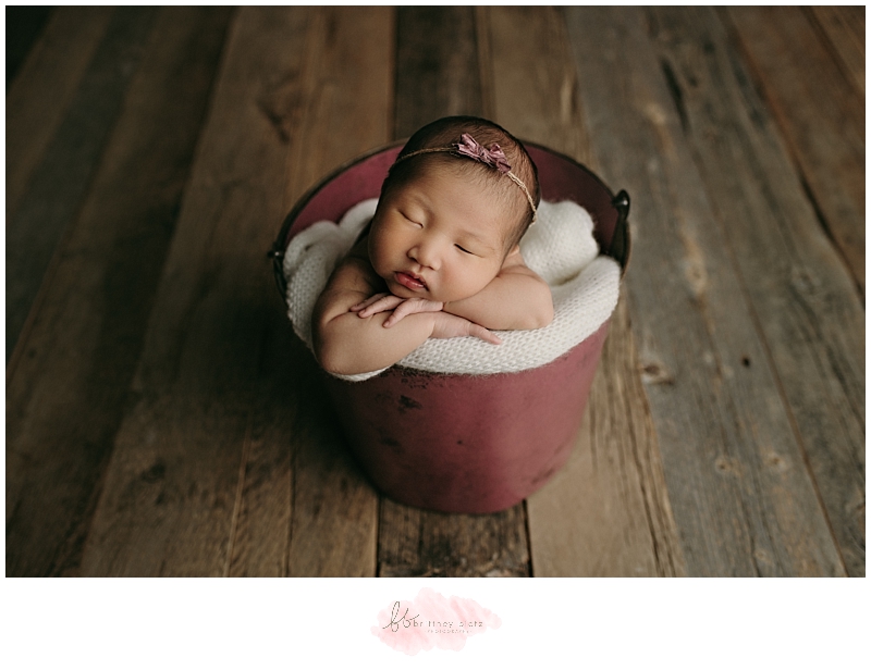 Calgary newborn photo baby girl in purple bucket